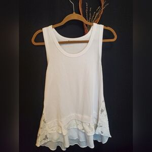 Elegant White Lace Trim Tank Top